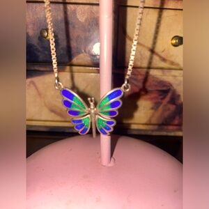 VINTAGE ITALIAN STERLING GUILLOCHE BUTTERFLY NECKLACE